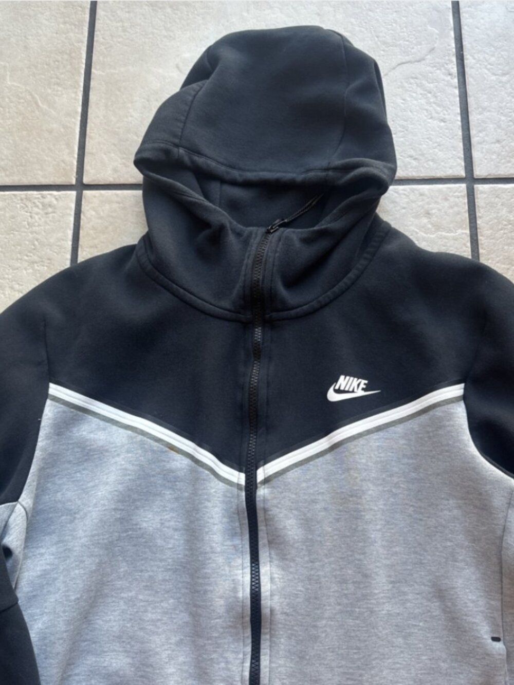 Nike Tech Men’s Full Zip Hooded Fleece Hoodie Black & Grey Size L Bloke Core